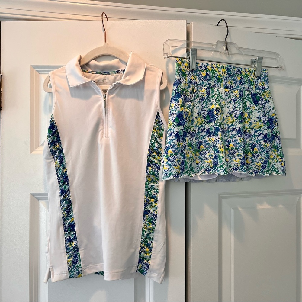 EUC Garb Girls’ matching Kinsley Sleeveless Golf Polo and Eve Golf Skort Age 5-6